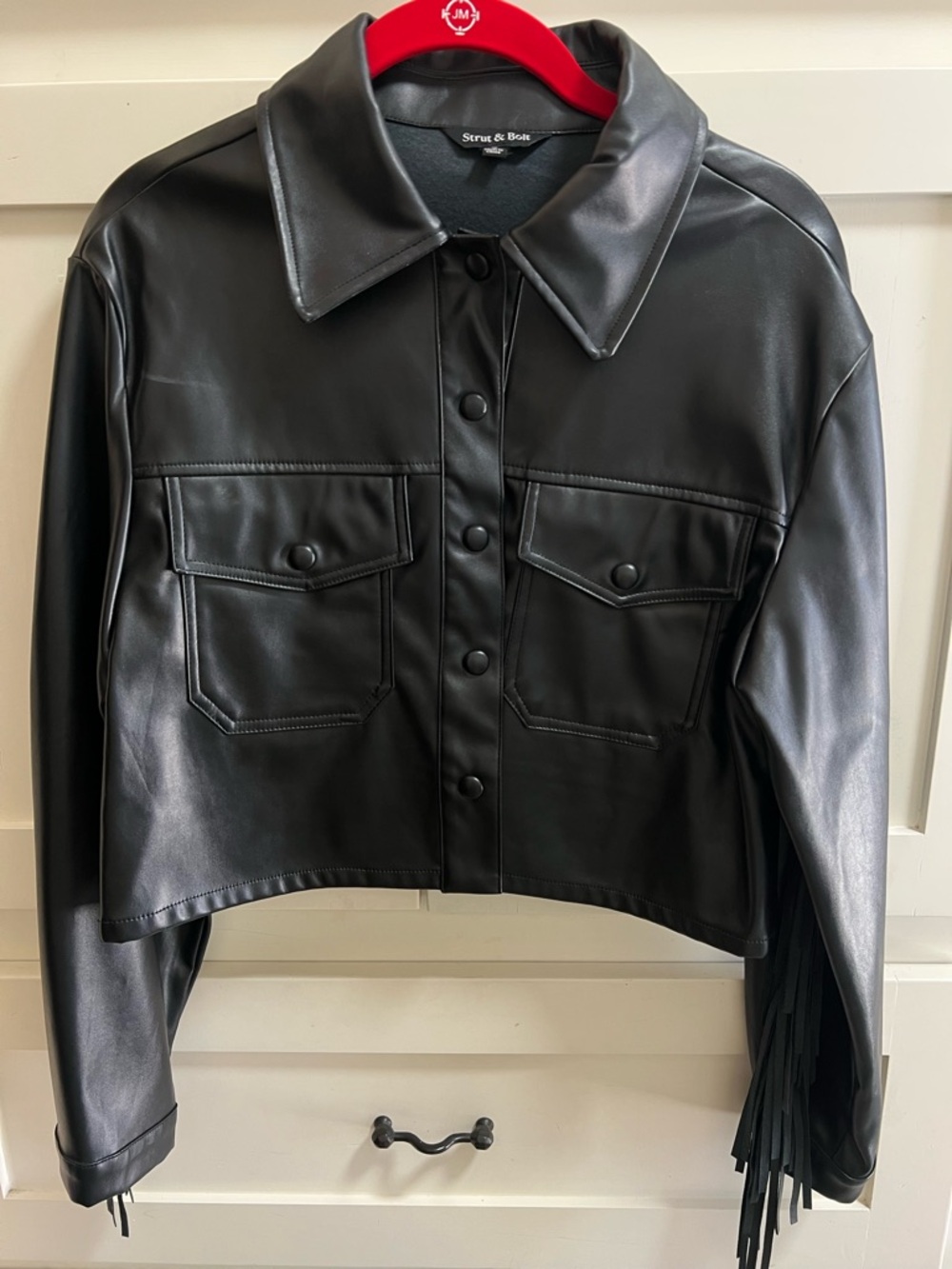 Women's Black Faux Leather Cropped Jacket